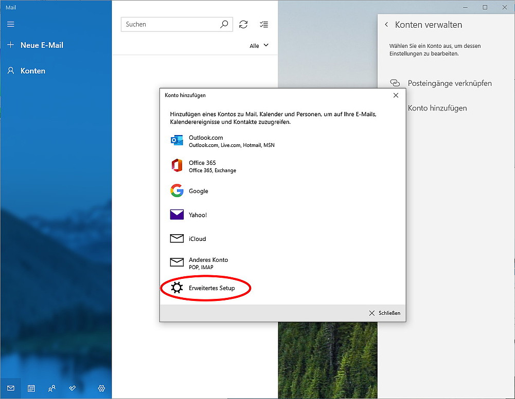 Windows 10 Mail - Anderes Konto