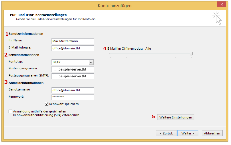 Microsoft Outlook 2013 IMAP - Schritt 6