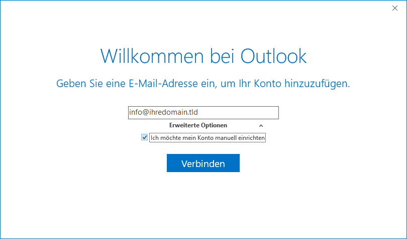IMAP E-Mail Konto in Outlook anmelden - Schritt 5