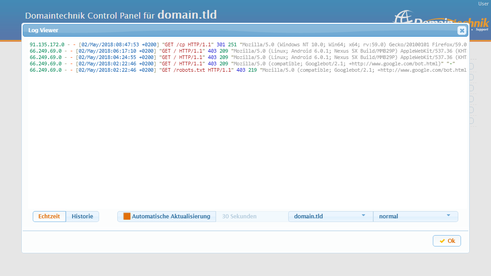 Control Panel Modul Entwicklung - Error Log Ansicht