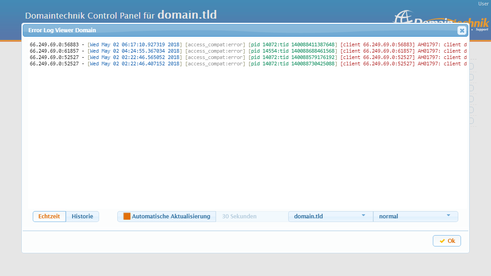 Control Panel Modul Entwicklung - Server Log Ansicht