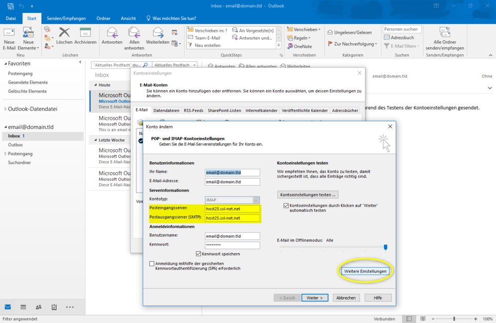 Outlook 2016 - SSL - Schritt 4