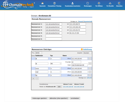 Domaintechnik® DNS Zonen Editor