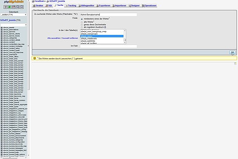 phpMyAdmin - Durchsuchen der Datenbank