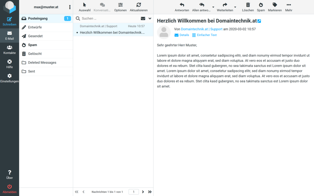 Im Webmail Roundcube einloggen um ein E-Mail Konto in Outlook anmelden zu können