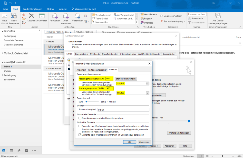 Outlook 2016 - SSL - Schritt 5