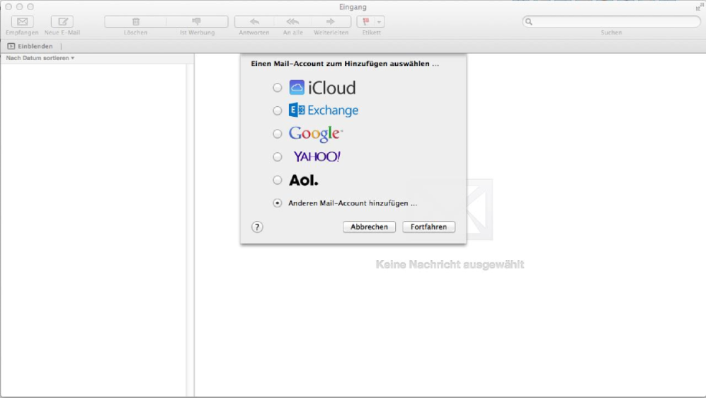 Apple Mail OSX 10.7+ - Schritt 1