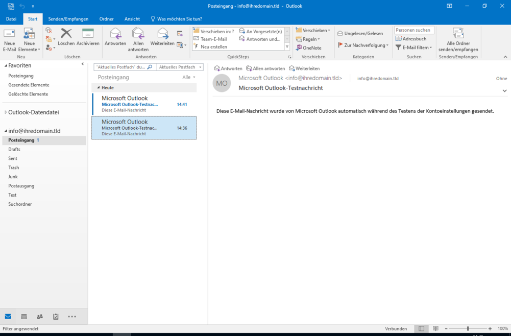 Microsoft Outlook 2016 Konto hinzufügen abgeschlossen - Schritt 14