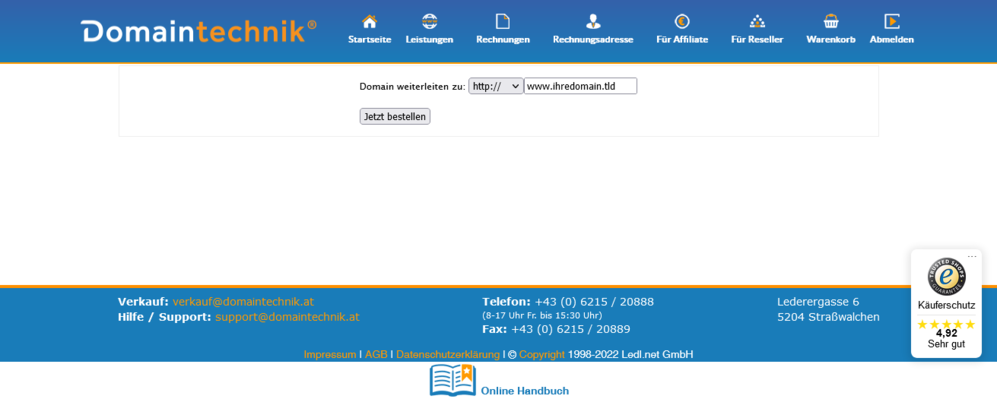 einfache Domainweiterleitung Screenshot