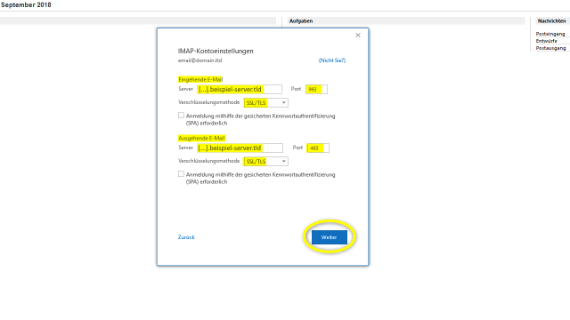 Schritt 8 - IMAP-Kontoeinstellungen ändern