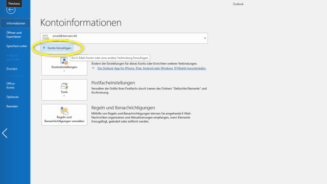 Schritt 2 - E-Mail-Konto hinzufügen