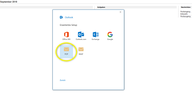 Schritt 4 - Kontotyp 'POP' auswählen