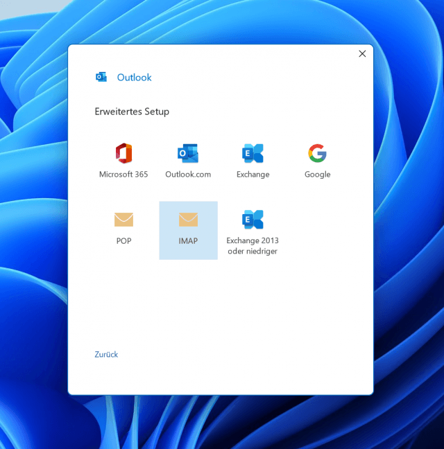 Schritt 3 - Kontotyp 'IMAP' wählen