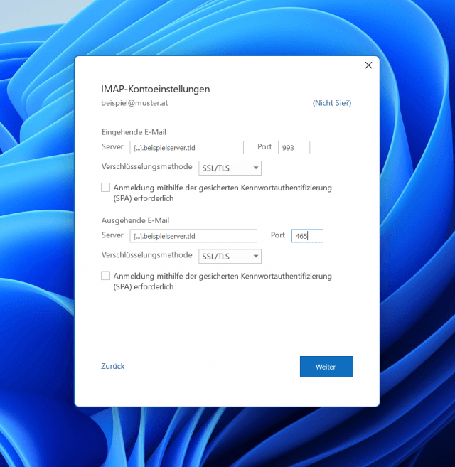 Schritt 4 - IMAP-Kontoeinstellungen eingeben