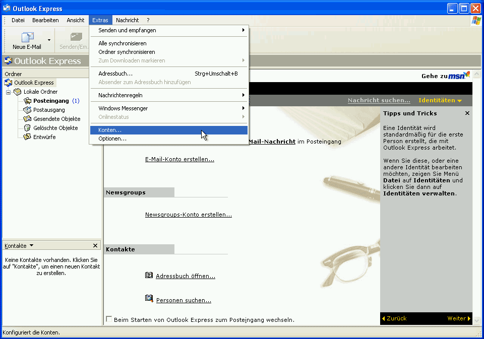 E-Mail Konto einrichten Outlook Express Screen 1