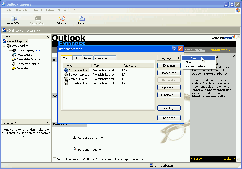 E-Mail Konto einrichten Outlook Express Screen 2