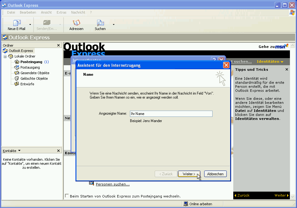 E-Mail Konto einrichten Outlook Express Screen 3