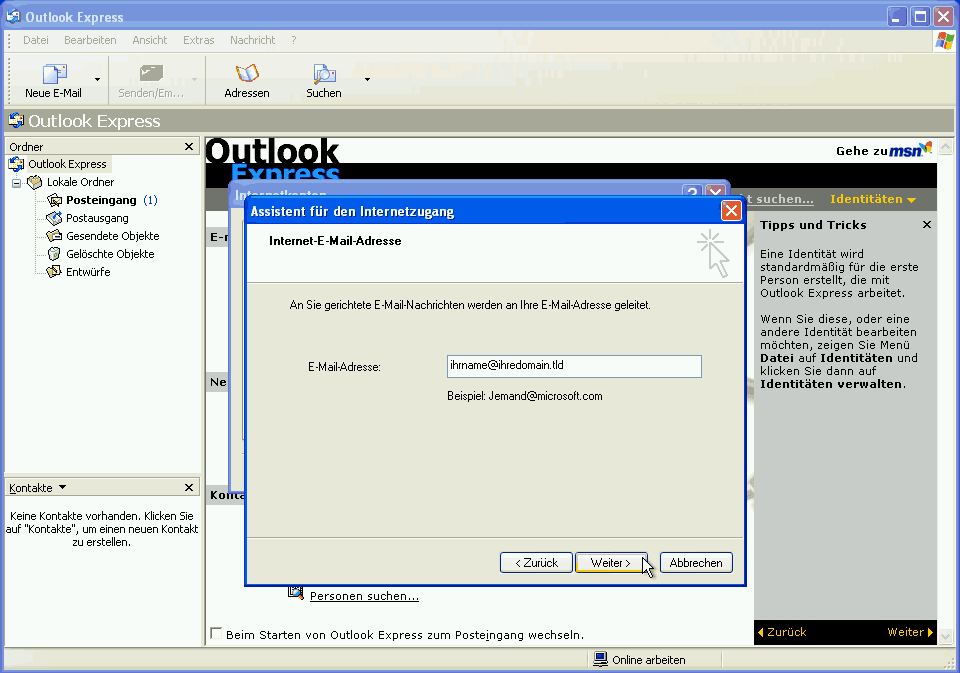 E-Mail Konto einrichten Outlook Express Screen 4