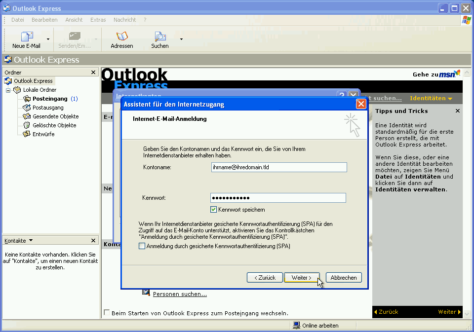 E-Mail Konto einrichten Outlook Express Screen 6