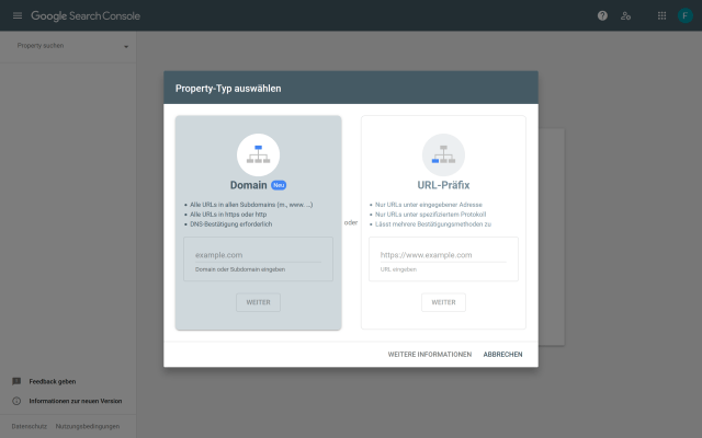 Google Search Console Property hinzufügen