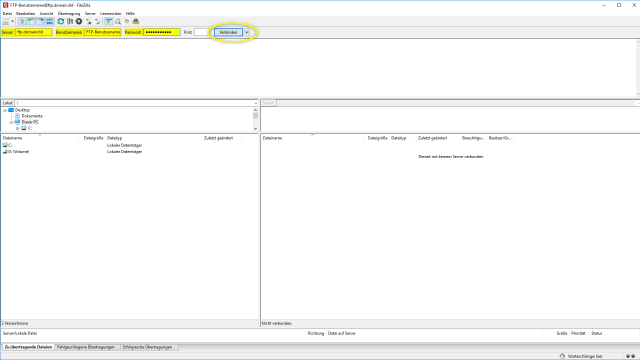 Schritt 2 - HTML-Website umziehen - Login FTP-Client externer Server
