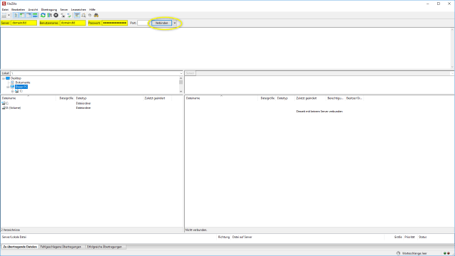 Schritt 3 - HTML-Seite umziehen - Login FTP-Client für Webspace