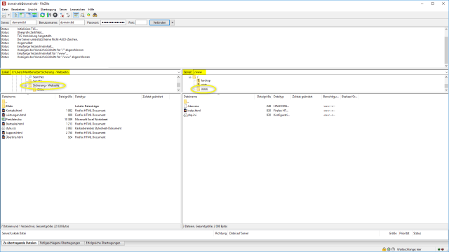 Schritt 3.1 - HTML-Webseite Umzug - FTP-Client: Verzeichnisse öffnen