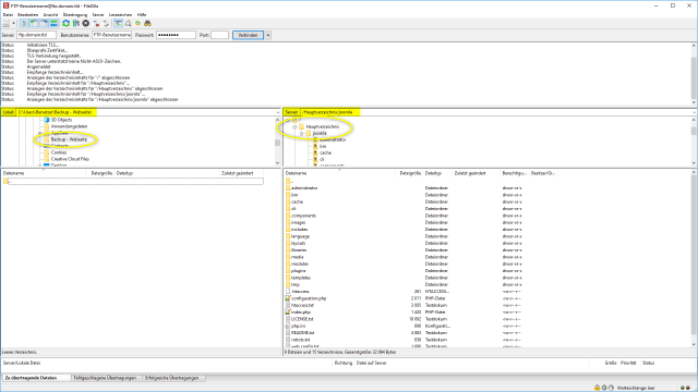 Schritt 2.1 - Joomla-Website übertragen - Verzeichnisse im FTP-Client