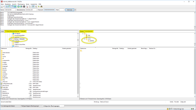 Schritt 3.2 - Joomla-Website transferieren - Verbindung FTP-Client