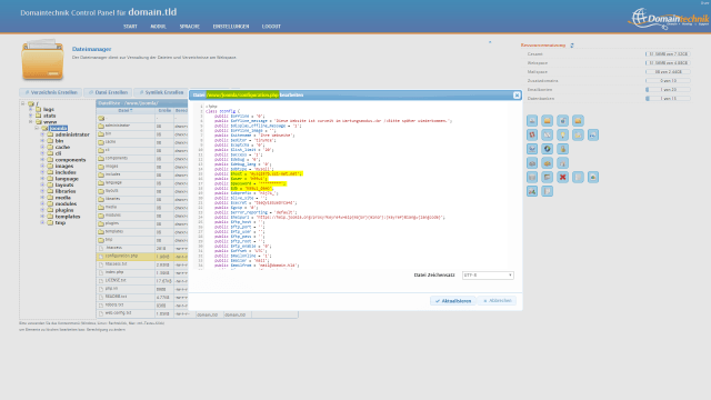 Schritt 4.1 - Umzug Joomla-Website - Datenbank Zugangsdaten in Konfigurationsdatei hinterlegen