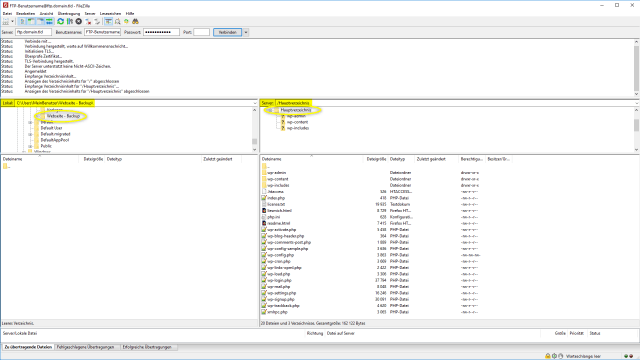 Schritt 2.1.1 - Wordpress übersiedeln - Verzeichnisse im FTP-Client öffnen