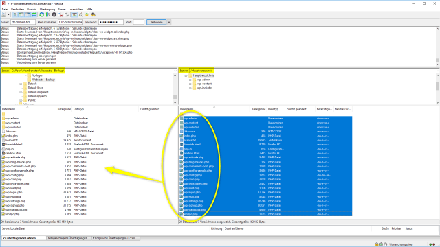 Schritt 2.1.3 - Wordpress übertragen - FTP-Daten lokal abspeichern per Drag & Drop