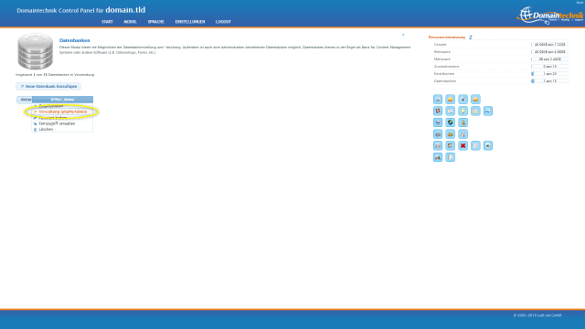 Schritt 2 - Datenbank Version ändern - Datenbank  - Datenbanverwaltungsprogram 'phpMyAdmin' über unser Control Panel starten