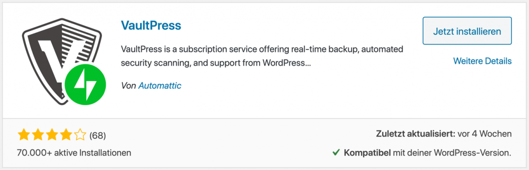WordPress Backup Plugin VaultPress