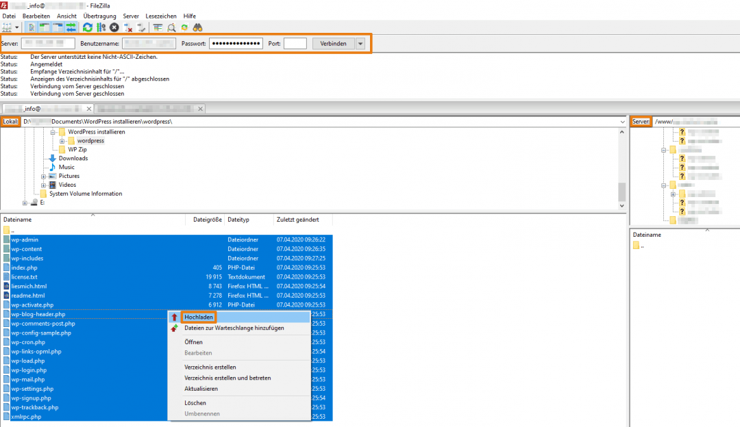 WordPress per FTP auf den Webserver hochladen