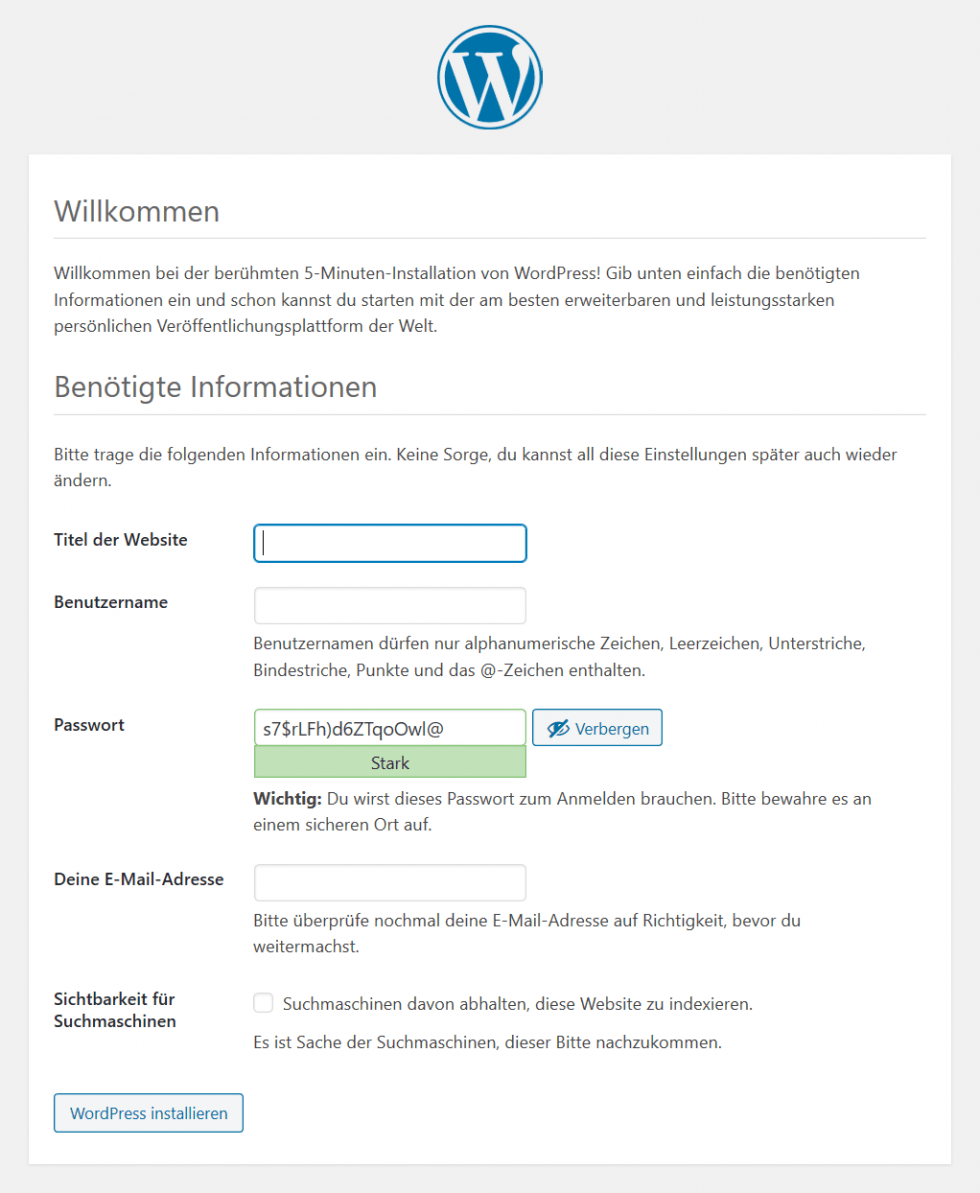 WordPress installieren in 5 Minuten