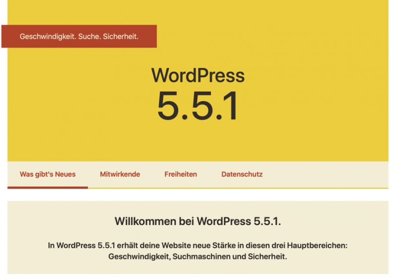 Erfolgreiche Aktualisierung WordPress 5.5.1