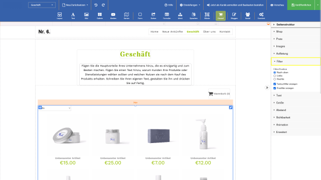 Onlineshop Textsuchfilter und Preisfilter Onlineshop Textsuchfilter und Preisfilter