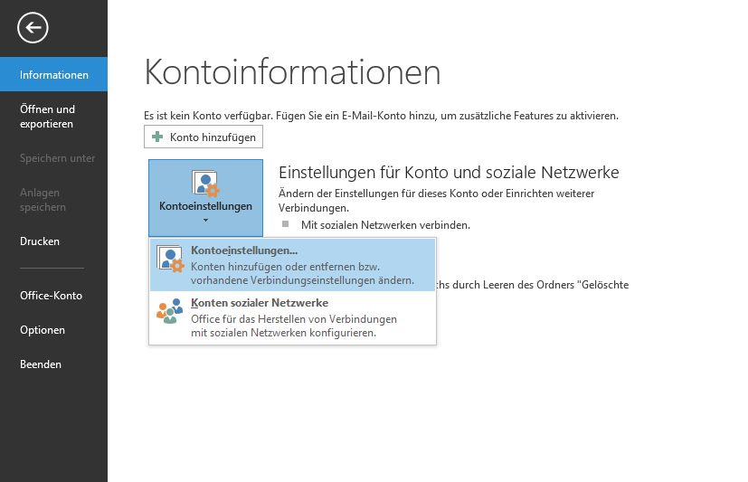 Microsoft Outlook 2013 POP3 - Schritt 2