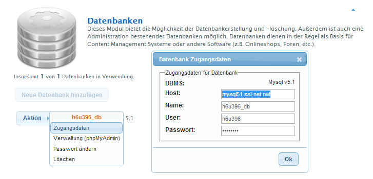 Datenbank Zugangsdaten