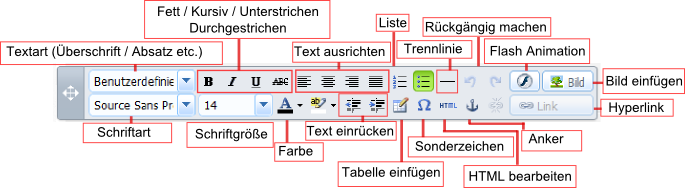 Übersicht des WYSIWYG Editors