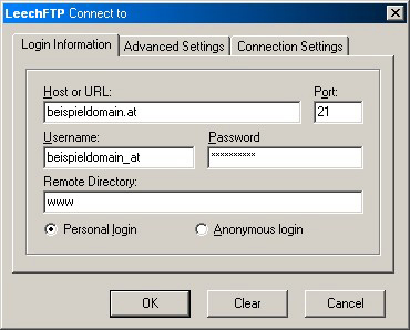 FTP Verbindung mit LeechFTP Schritt 3
