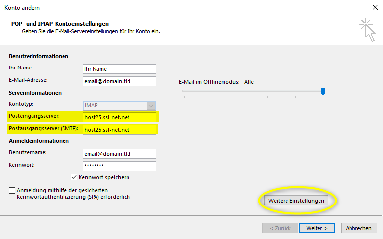 Outlook 2013 - SSL - Schritt 4
