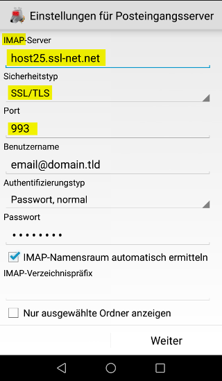 Android K9-Mail - SSL - Schritt 5.1