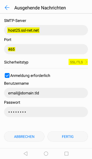 Android Mail - SSL - Schritt 7