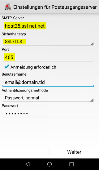 Android K9-Mail - SSL - Schritt 7