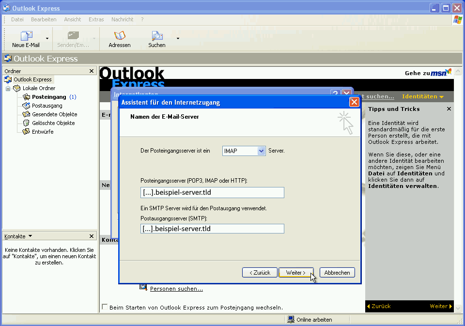 E-Mail Konto einrichten Outlook Express Screen 5
