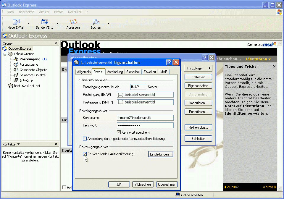 E-Mail Konto einrichten Outlook Express Screen 9