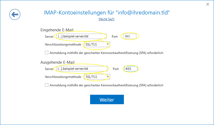 Geben Sie die Daten ein um sich in Outlook anmelden zu können - Schritt 7