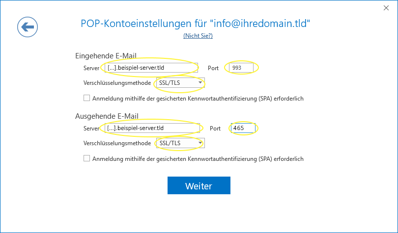 Details Outlook 2016 Konto hinzufügen - Schritt 6